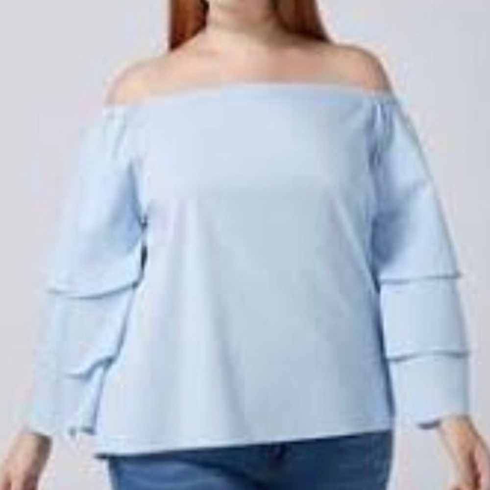 Lane Bryant tiered ruffle off the shoulder top flair sleeve